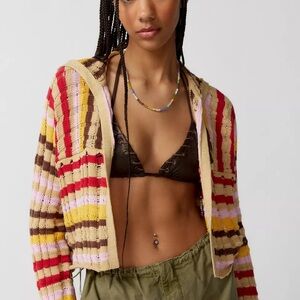 BDG Multicolor Striped Hooded Knit Cardigan